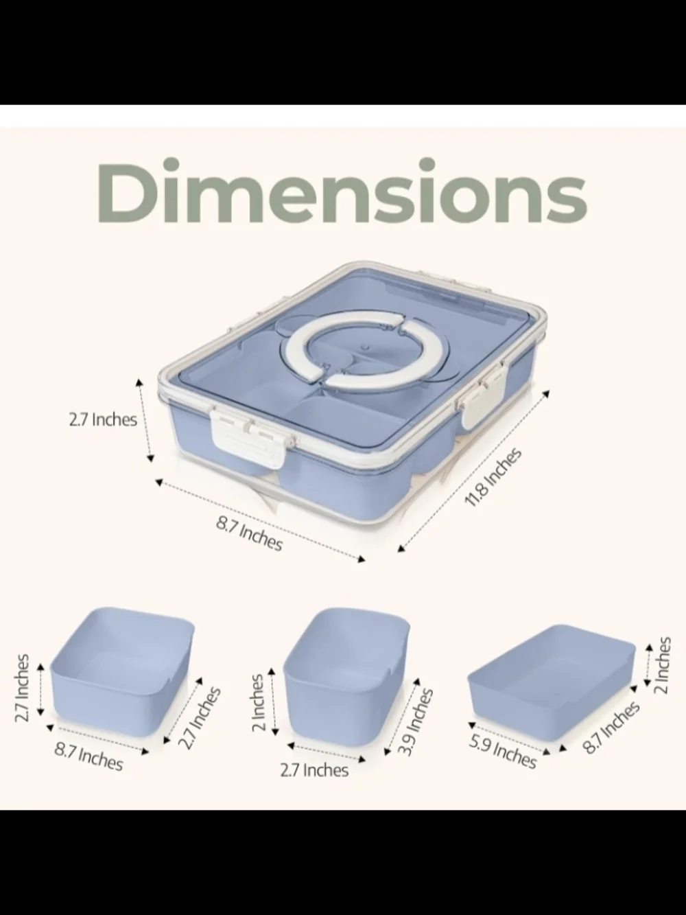 Multi-Compartment Organizer Storage Box Blue | Portable Tray Case w/ Handle